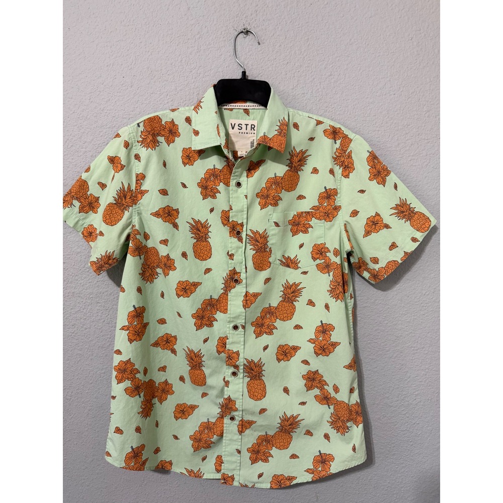 VSTR Premium Mens S Shirt‎ Mint Green Pineapple Hibiscus Floral Aloha Cotton